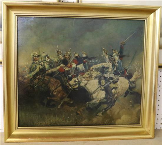 Oil of cavalry skirmish